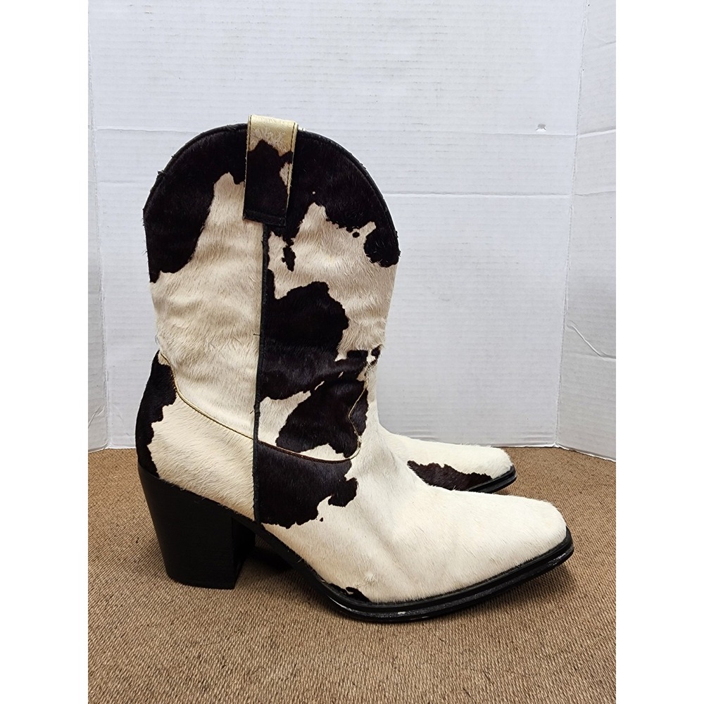 Urban Outfitters Cowhide Calf Hair Western Boots Brown White Boho Sz 9